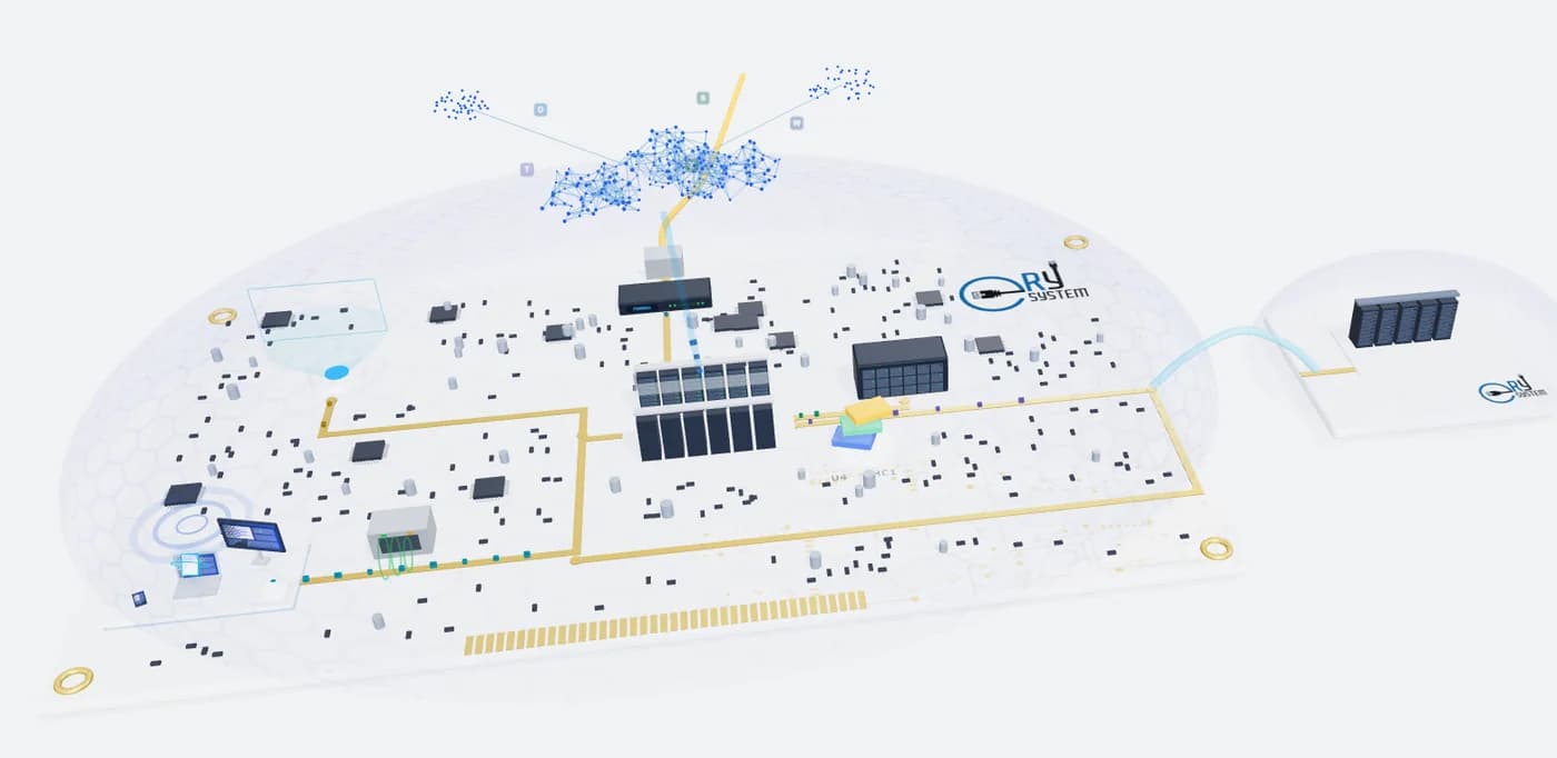 The Journey of Data: a scene of network security, data center, hybrid cloud and disaster recovery on a motherboard